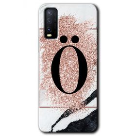Vivo Y20S Pembe Mermer Desenli O Harfi Baskılı Uyumlu Silikon Kılıf