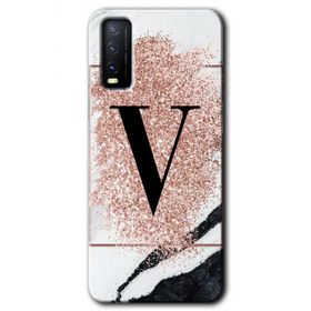 Vivo Y20S Pembe Mermer Desenli V Harfi Baskılı Uyumlu Silikon Kılıf