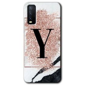 Vivo Y20S Pembe Mermer Desenli Y Harfi Baskılı Uyumlu Silikon Kılıf