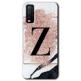 Vivo Y20S Pembe Mermer Desenli Z Harfi Baskılı Uyumlu Silikon Kılıf