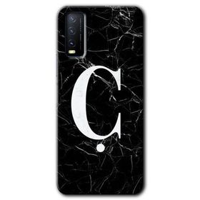 Vivo Y20S Siyah Mermer Desenli C Harfi Baskılı Uyumlu Silikon Kılıf