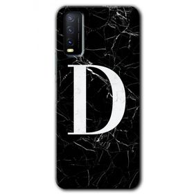 Vivo Y20S Siyah Mermer Desenli D Harfi Baskılı Uyumlu Silikon Kılıf