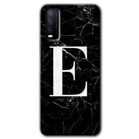 Vivo Y20S Siyah Mermer Desenli E Harfi Baskılı Uyumlu Silikon Kılıf