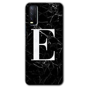 Vivo Y20S Siyah Mermer Desenli E Harfi Baskılı Uyumlu Silikon Kılıf