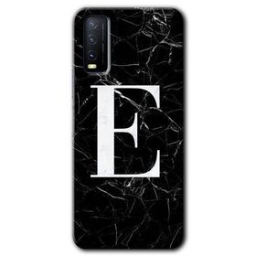 Vivo Y20S Siyah Mermer Desenli E Harfi Baskılı Uyumlu Silikon Kılıf