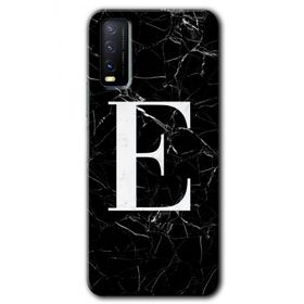 Vivo Y20S Siyah Mermer Desenli E Harfi Baskılı Uyumlu Silikon Kılıf