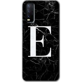 Vivo Y20S Siyah Mermer Desenli E Harfi Baskılı Uyumlu Silikon Kılıf