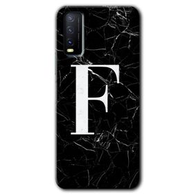 Vivo Y20S Siyah Mermer Desenli F Harfi Baskılı Uyumlu Silikon Kılıf