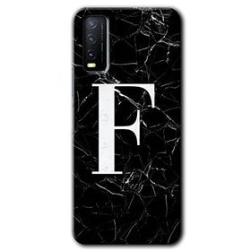 Vivo Y20S Siyah Mermer Desenli F Harfi Baskılı Uyumlu Silikon Kılıf