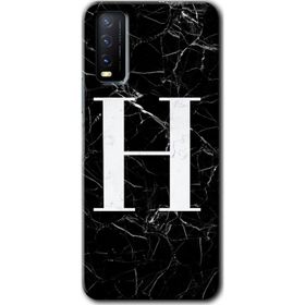 Vivo Y20S Siyah Mermer Desenli H Harfi Baskılı Uyumlu Silikon Kılıf