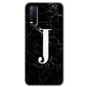 Vivo Y20S Siyah Mermer Desenli J Harfi Baskılı Uyumlu Silikon Kılıf
