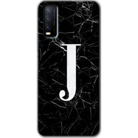 Vivo Y20S Siyah Mermer Desenli J Harfi Baskılı Uyumlu Silikon Kılıf
