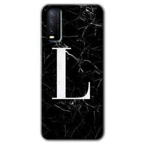Vivo Y20S Siyah Mermer Desenli L Harfi Baskılı Uyumlu Silikon Kılıf