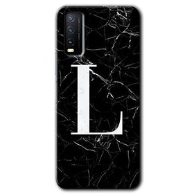 Vivo Y20S Siyah Mermer Desenli L Harfi Baskılı Uyumlu Silikon Kılıf