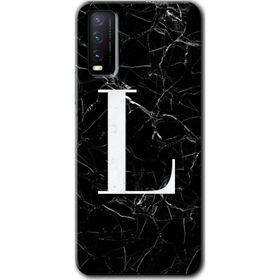 Vivo Y20S Siyah Mermer Desenli L Harfi Baskılı Uyumlu Silikon Kılıf