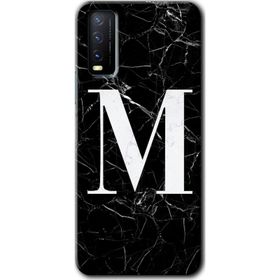 Vivo Y20S Siyah Mermer Desenli M Harfi Baskılı Uyumlu Silikon Kılıf