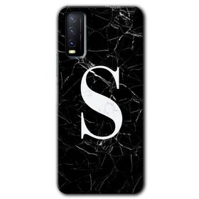 Vivo Y20S Siyah Mermer Desenli S Harfi Baskılı Uyumlu Silikon Kılıf