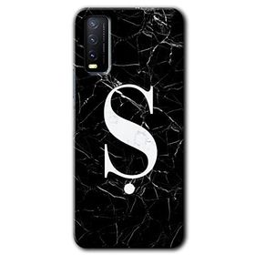 Vivo Y20S Siyah Mermer Desenli S Harfi Baskılı Uyumlu Silikon Kılıf