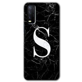 Vivo Y20S Siyah Mermer Desenli S Harfi Baskılı Uyumlu Silikon Kılıf