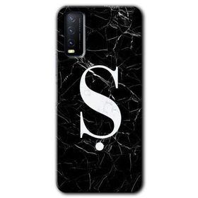 Vivo Y20S Siyah Mermer Desenli S Harfi Baskılı Uyumlu Silikon Kılıf