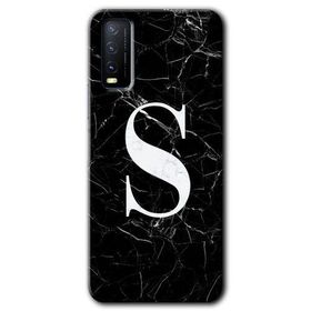 Vivo Y20S Siyah Mermer Desenli S Harfi Baskılı Uyumlu Silikon Kılıf