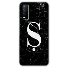 Vivo Y20S Siyah Mermer Desenli S Harfi Baskılı Uyumlu Silikon Kılıf