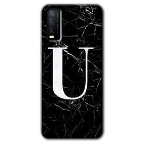 Vivo Y20S Siyah Mermer Desenli Ü Harfi Baskılı Uyumlu Silikon Kılıf