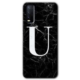 Vivo Y20S Siyah Mermer Desenli Ü Harfi Baskılı Uyumlu Silikon Kılıf