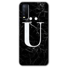 Vivo Y20S Siyah Mermer Desenli Ü Harfi Baskılı Uyumlu Silikon Kılıf