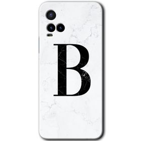 Vivo Y21 Beyaz Mermer Desenli B Harfi Baskılı Uyumlu Silikon Kılıf
