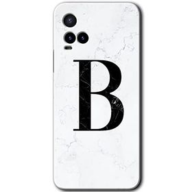 Vivo Y21 Beyaz Mermer Desenli B Harfi Baskılı Uyumlu Silikon Kılıf