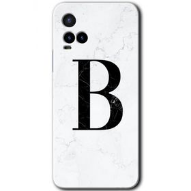 Vivo Y21 Beyaz Mermer Desenli B Harfi Baskılı Uyumlu Silikon Kılıf