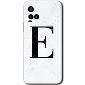 Vivo Y21 Beyaz Mermer Desenli E Harfi Baskılı Uyumlu Silikon Kılıf