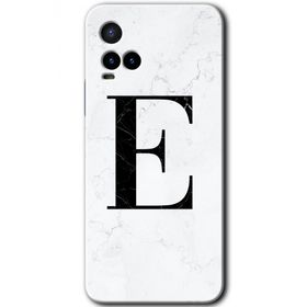 Vivo Y21 Beyaz Mermer Desenli E Harfi Baskılı Uyumlu Silikon Kılıf