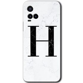 Vivo Y21 Beyaz Mermer Desenli H Harfi Baskılı Uyumlu Silikon Kılıf