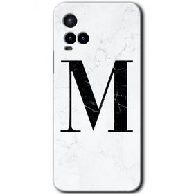 Vivo Y21 Beyaz Mermer Desenli M Harfi Baskılı Uyumlu Silikon Kılıf