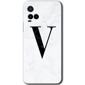 Vivo Y21 Beyaz Mermer Desenli V Harfi Baskılı Uyumlu Silikon Kılıf