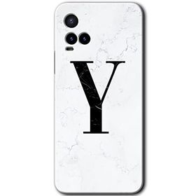 Vivo Y21 Beyaz Mermer Desenli Y Harfi Baskılı Uyumlu Silikon Kılıf