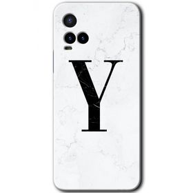 Vivo Y21 Beyaz Mermer Desenli Y Harfi Baskılı Uyumlu Silikon Kılıf