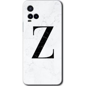 Vivo Y21 Beyaz Mermer Desenli Z Harfi Baskılı Uyumlu Silikon Kılıf