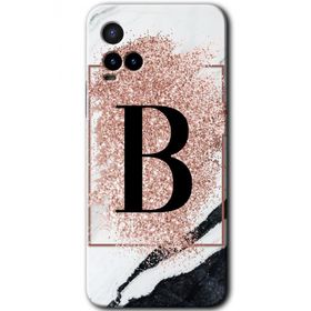 Vivo Y21 Pembe Mermer Desenli B Harfi Baskılı Uyumlu Silikon Kılıf