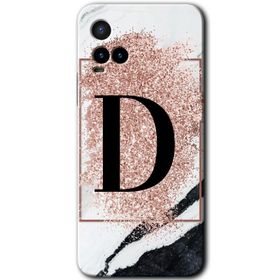 Vivo Y21 Pembe Mermer Desenli Ç Harfi Baskılı Uyumlu Silikon Kılıf