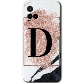Vivo Y21 Pembe Mermer Desenli D Harfi Baskılı Uyumlu Silikon Kılıf