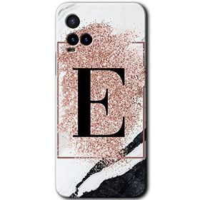 Vivo Y21 Pembe Mermer Desenli E Harfi Baskılı Uyumlu Silikon Kılıf