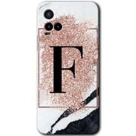 Vivo Y21 Pembe Mermer Desenli F Harfi Baskılı Uyumlu Silikon Kılıf