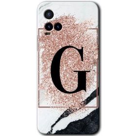 Vivo Y21 Pembe Mermer Desenli G Harfi Baskılı Uyumlu Silikon Kılıf