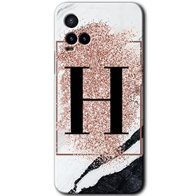 Vivo Y21 Pembe Mermer Desenli H Harfi Baskılı Uyumlu Silikon Kılıf