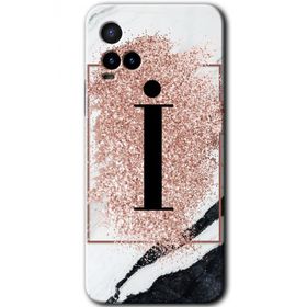 Vivo Y21 Pembe Mermer Desenli İ Harfi Baskılı Uyumlu Silikon Kılıf