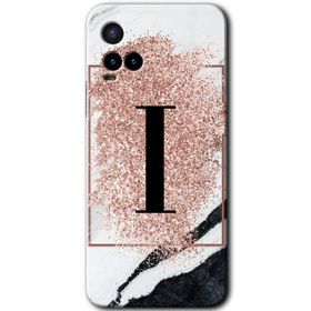 Vivo Y21 Pembe Mermer Desenli İ Harfi Baskılı Uyumlu Silikon Kılıf