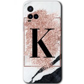 Vivo Y21 Pembe Mermer Desenli K Harfi Baskılı Uyumlu Silikon Kılıf